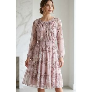 Kate & Lily Long Sleeve Romantic Floral dress Lilac & Gray Size 10P